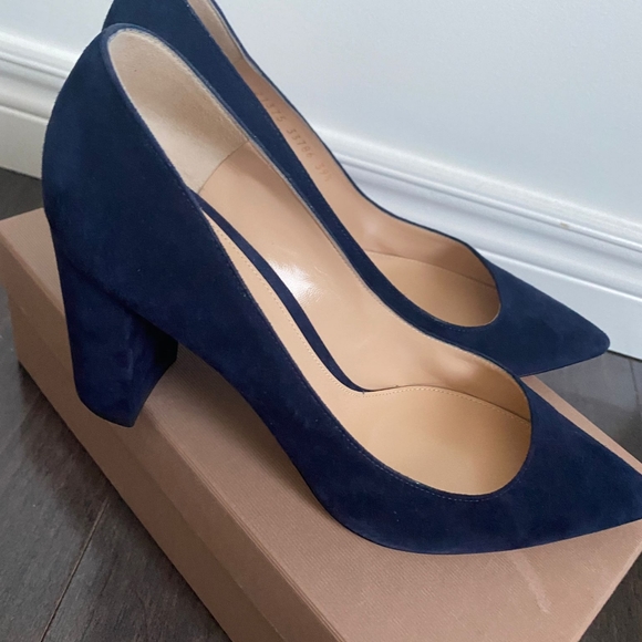 Gianvito Rossi Piper 85 Blue Suede Block Heels - Picture 3 of 8